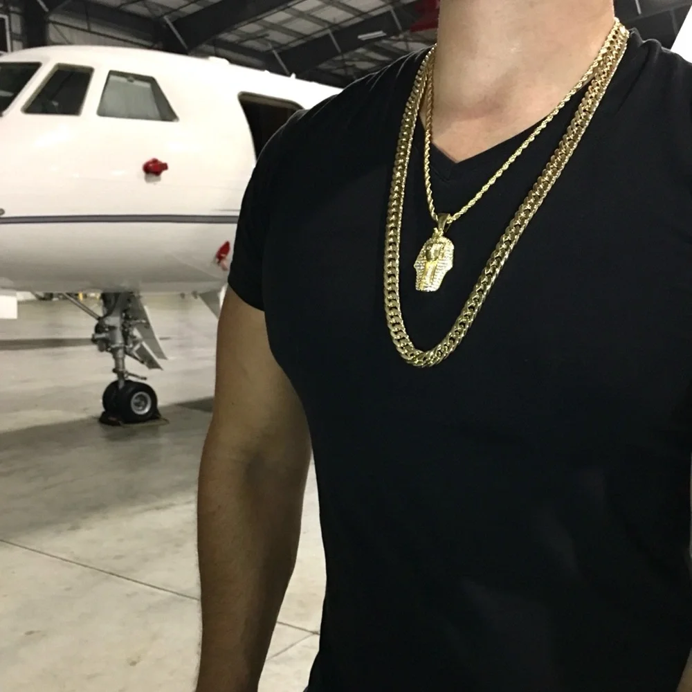 DE ROSSI PHARAOH PENDANT 18K GOLD CHAIN NECKLACE LAB DIAMONDS MADE IN ITALY